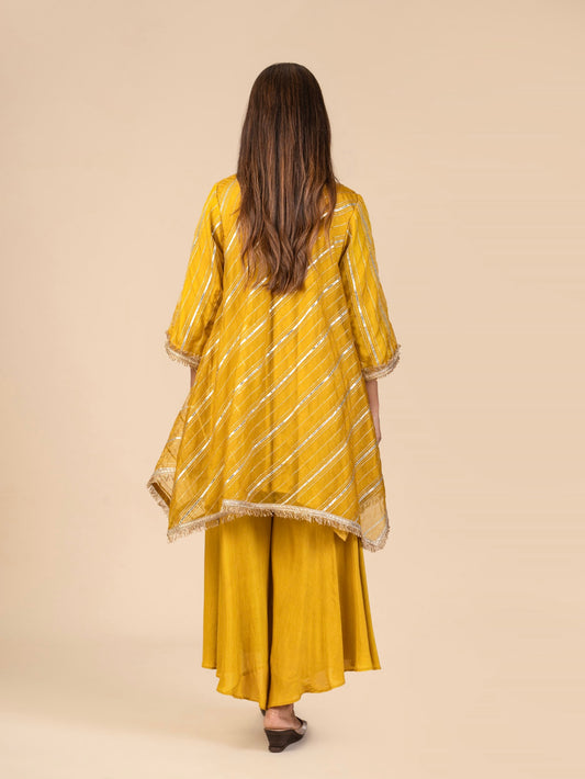 Flared A-Line Kurta with Handkerchief Hem and Asymmetrical Sharara