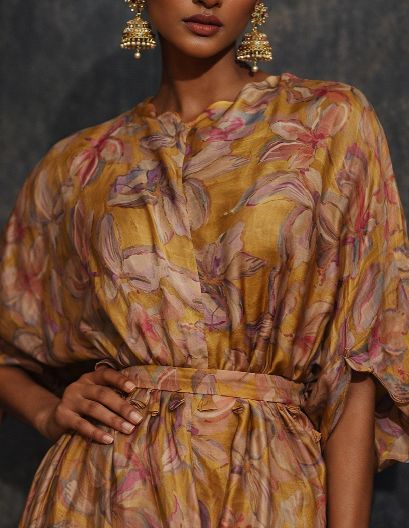Golden Bloom Cowl Kurta Set