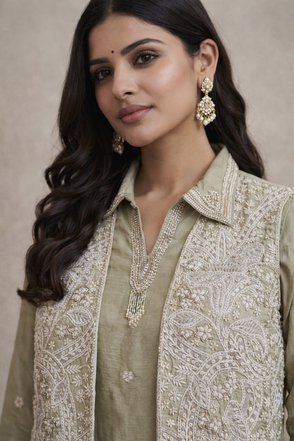 Sea Green Pathani Kurta Set with Embroidered Jacket