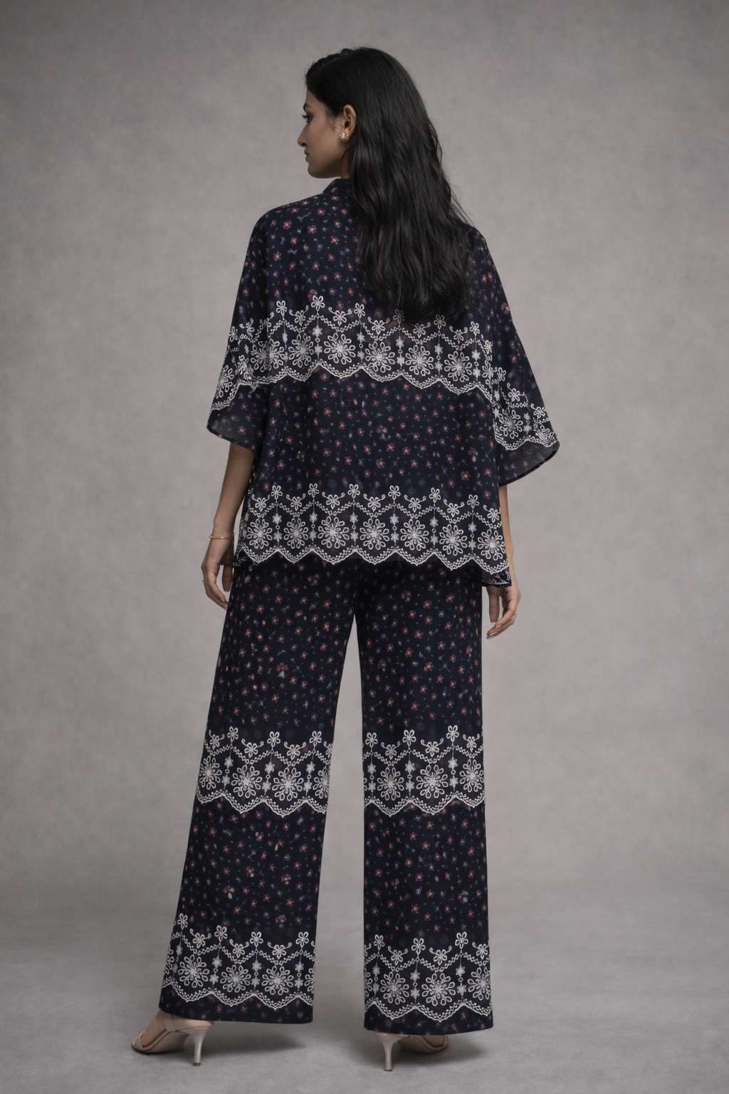Midnight Bloom Schifli Kaftan Co-ord Set