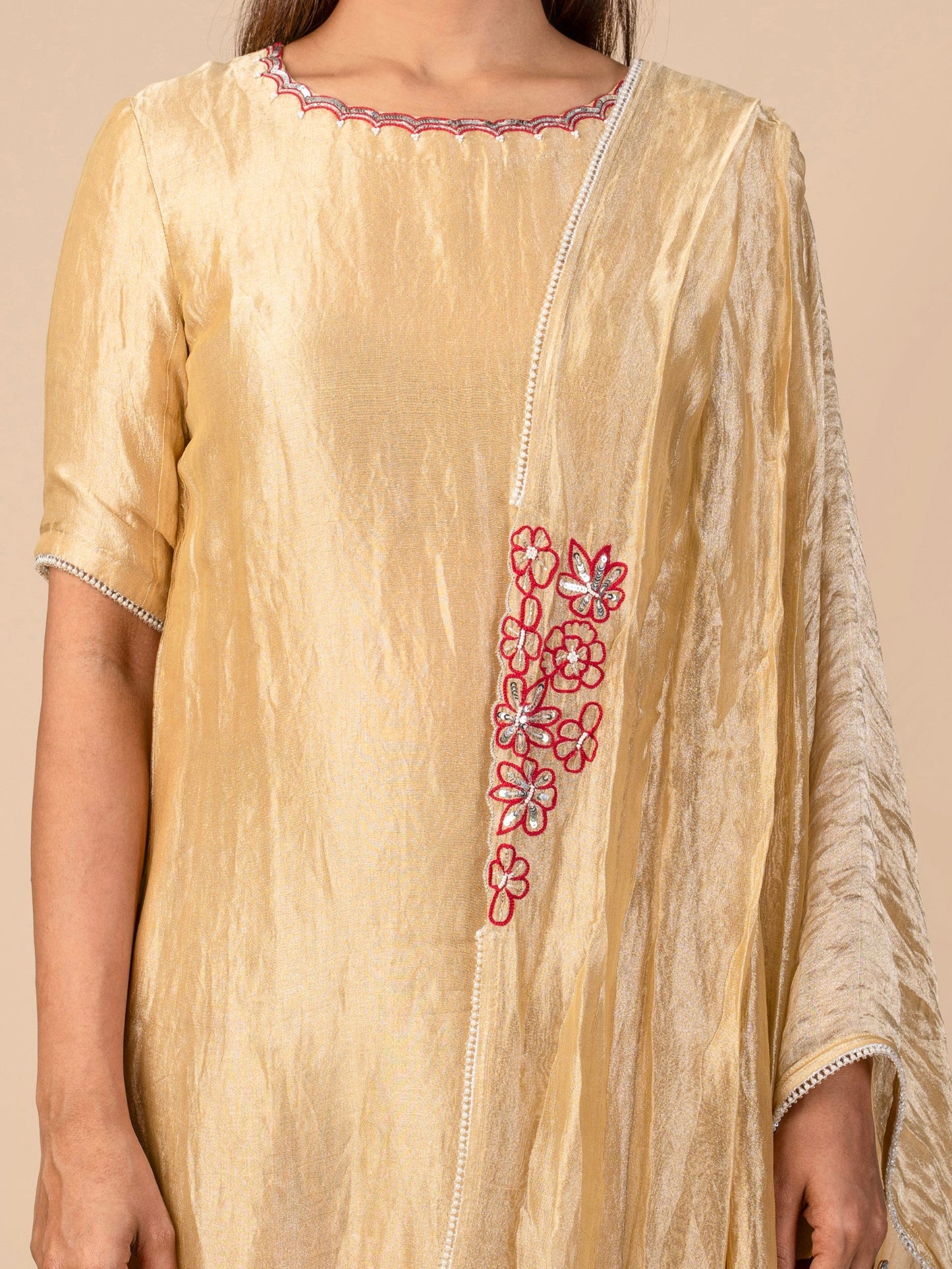 Indo-Western Draped gown with contrasting Floral Cutwork embroidery