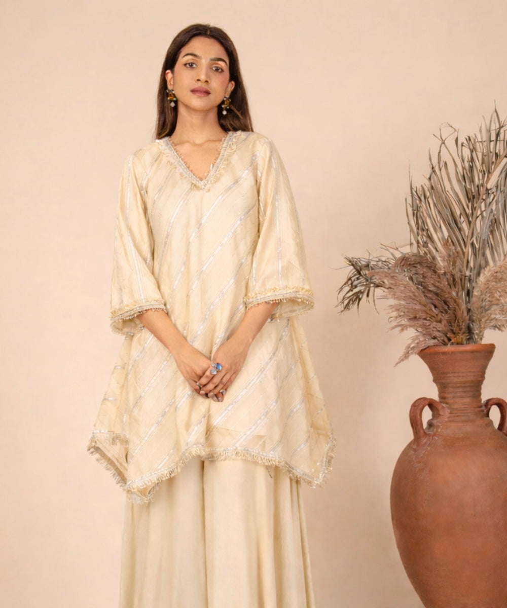Flared A-Line Kurta with Handkerchief Hem and Asymmetrical Sharara