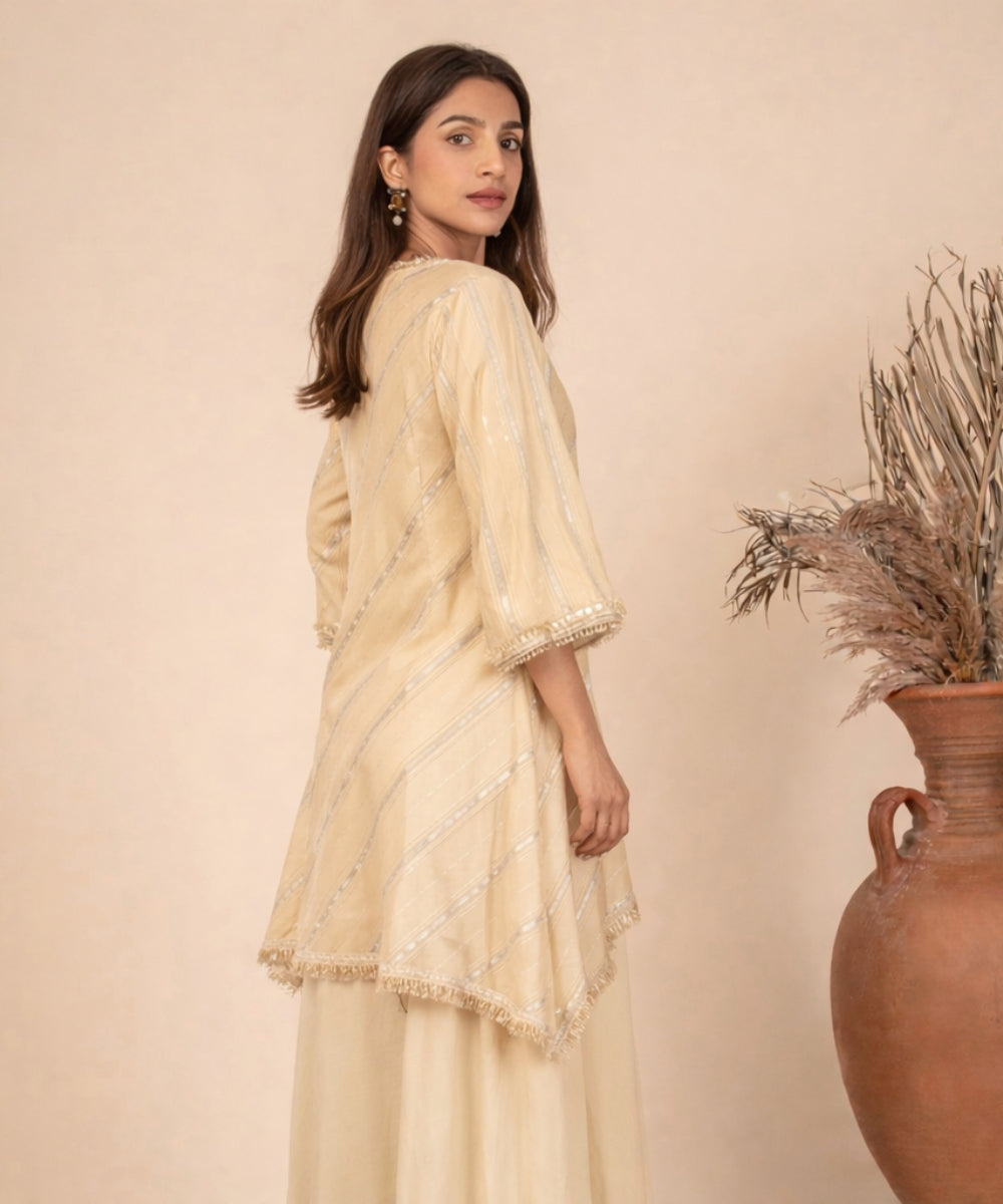 Flared A-Line Kurta with Handkerchief Hem and Asymmetrical Sharara