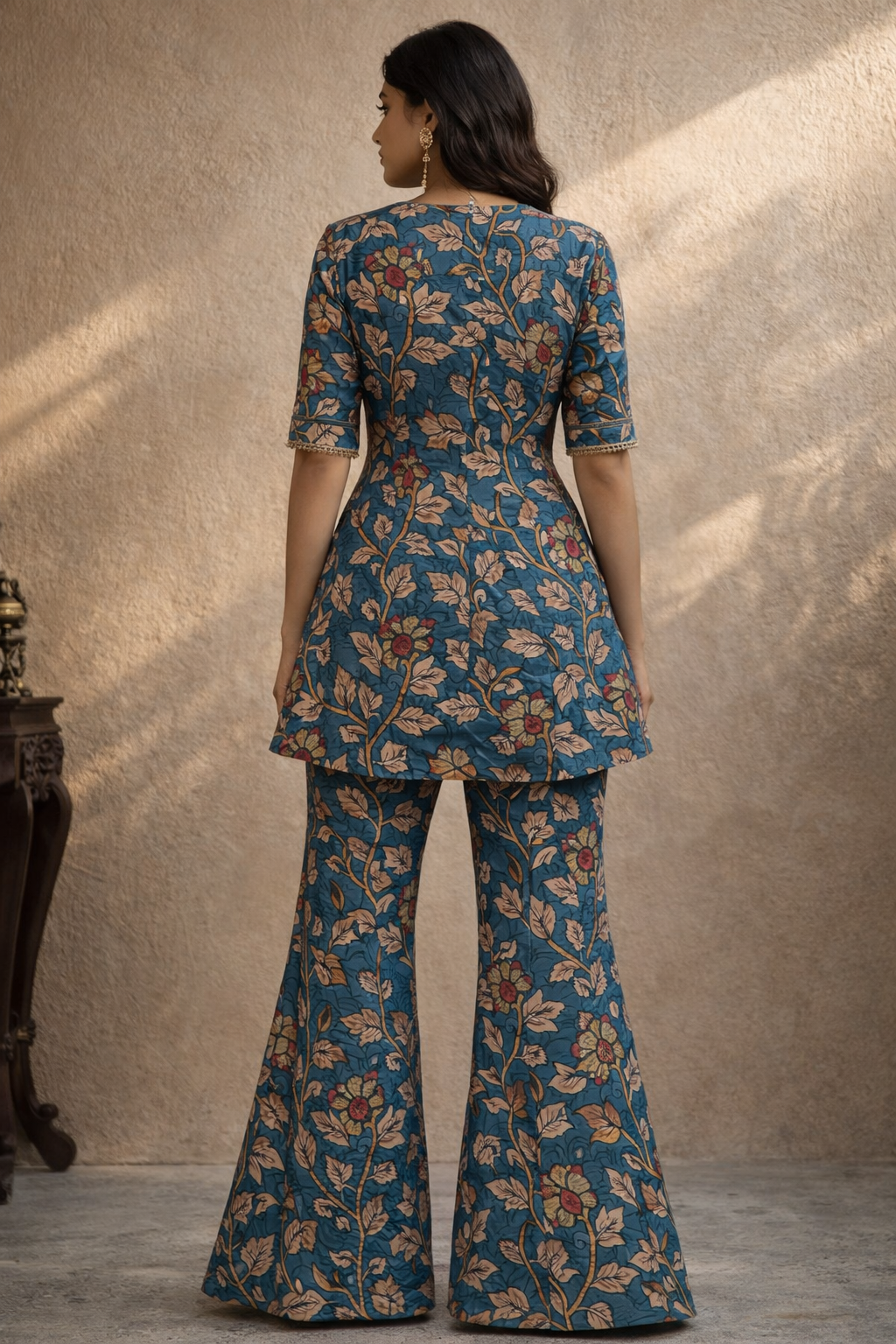 Kalamkari peplum & bell bottom coord set