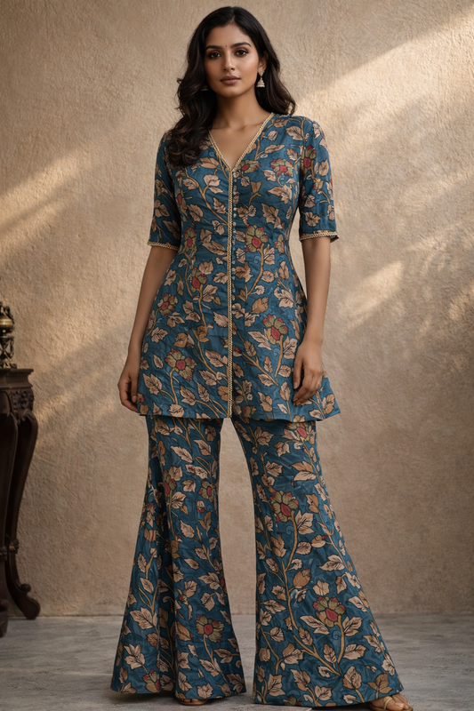 Kalamkari peplum & bell bottom coord set