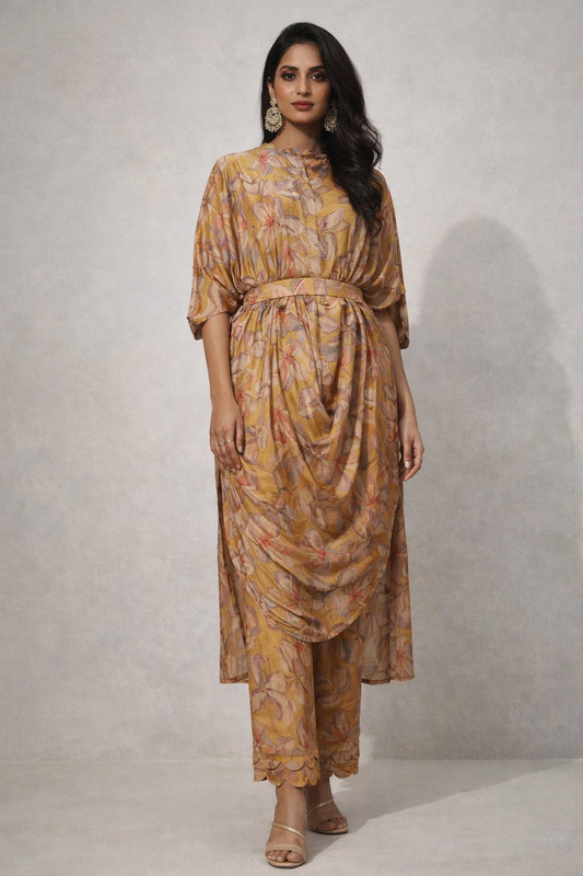 Golden Bloom Cowl Kurta Set